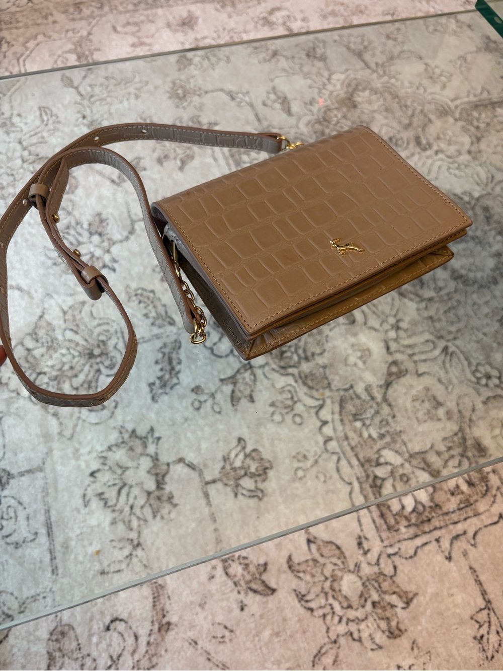 Ashwood Leather Croc Embossed Crossbody Bag – Taupe/Nude – Made in UK